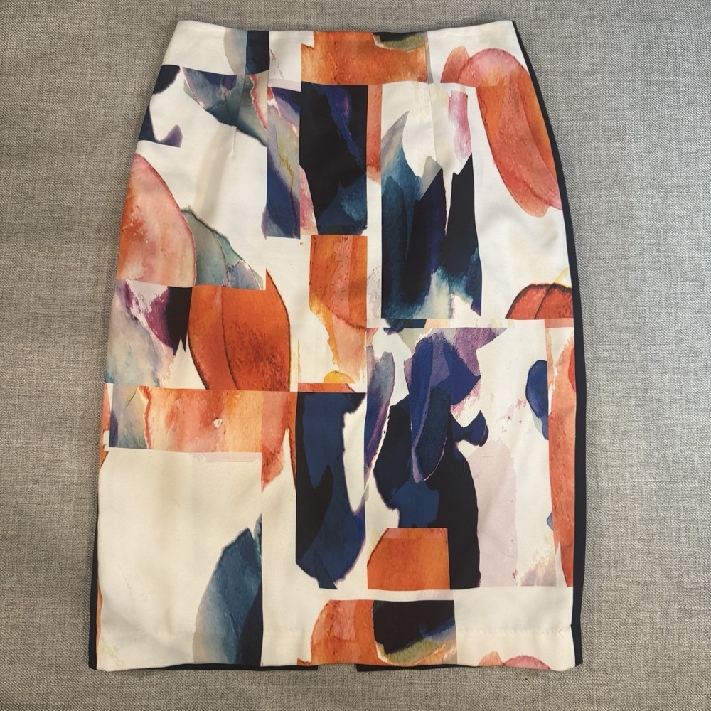 Ellen Tracy Pencil Skirt Size 8 Black Abstract‎ Print Lined Career